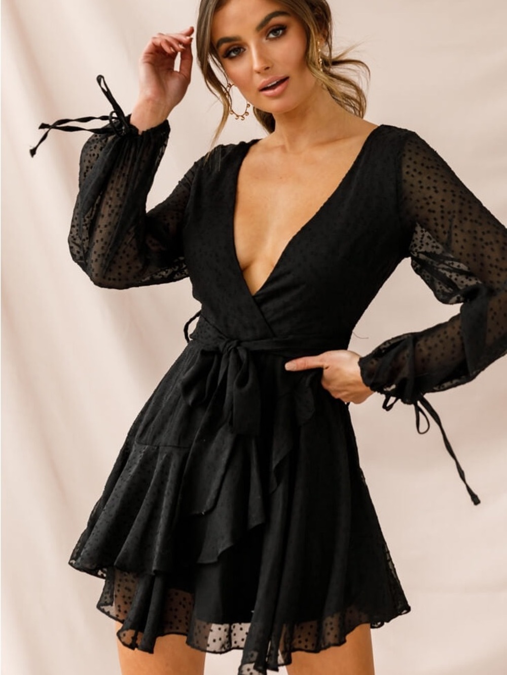 Selfie Leslie Sheri Hail Spot Chiffon Dress in Black ✨🖤